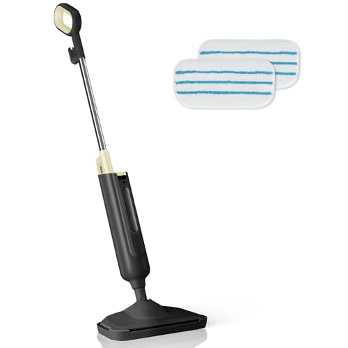 Image of Steam Mop for Floor Cleaning, Lightweight Floor Steamer for Hardwood, Tile, Laminate & Carpet, Quick-Heat Steam Cleaner with Visible Water Tank and 2 Washable Pads, Black and Yellow