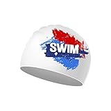 Badekappe Kinder 6-14 Jahre - Schwimmkappe Bademütze Kinder Jungen Mädchen Silikon & Wasserdicht (Weiß, Blau+Rot)