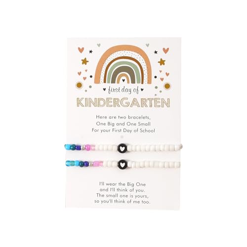 Image of First Day of Kindergarten Bracelets,First Day of School Bracelets for Mom and Daughter,Back to School Bracelet Pre-K Matching Heart Wish Adjustable Bracelet
