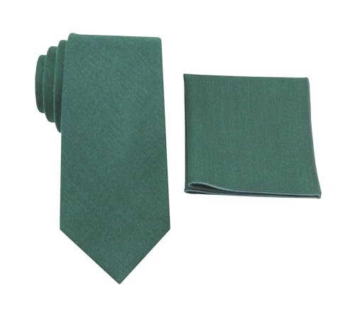 Image of Mens Linen Tie Set - Solid Necktie with Pocket Square