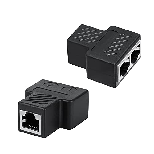 JeoPoom RJ45 Coupleur[2 Pièces], RJ45 Splitter Connecteurs Adaptateur 1 à 2 Ethernet Splitter Double Socket, Ethernet LAN Câble Extender, RJ45 1 Femelle à 2 Femelle(Noir)