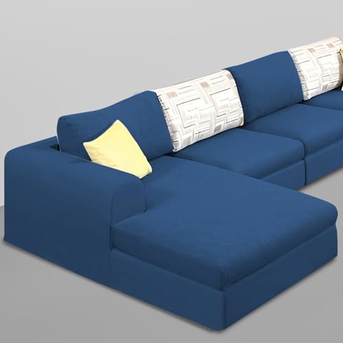 Image of Koza LHS 6 Seater L Shape Sofa Set for Living Room (Blue Fabric) Premium Fabric Sofa