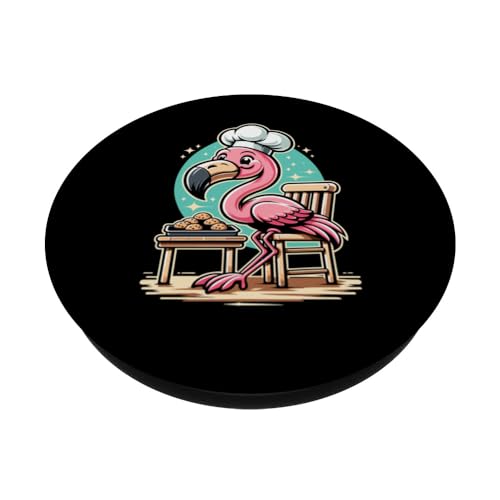Flamingo Baking Cookies Chocolate Lover Cookie Baker PopSockets Swappable PopGrip, Black - Image 2