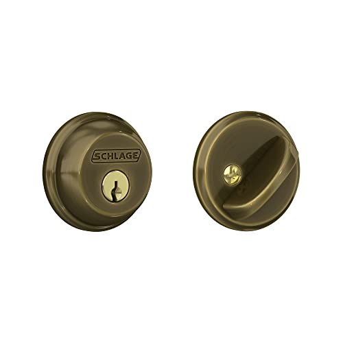 Image of Schlage B60 N 609 Deadbolt, Keyed 1 Side, Highest Residential Security, Antique Brass