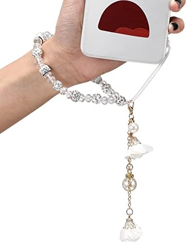 Hemobllo Cell Phone Straps Creative Crystal Flower Pendant Charm Cute Pocket Keychain Strap for Car Key Purse Decoration (White)