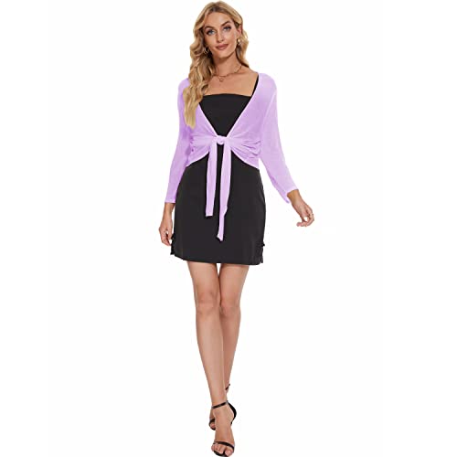 Image of Women's Tie Front Bolero Cardigan Shrug Sweater 3 /4 Sleeve Knotted Lightweight Short Shawl Top