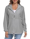 DULEMOT Wind Breakers Female Rain Jackets Womens Waterproof Foldable Lightweight Rain Coats with Hood Gray Large