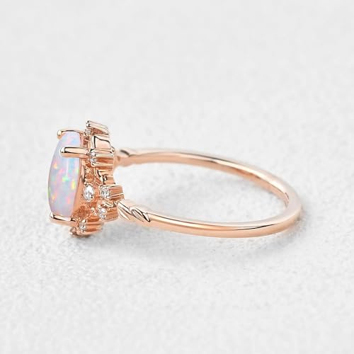 10K 14K 18K Gold Opal Rings for Women Center 1.5CT Oval Opal and Moissanite Engagement Rings with Text Engraving3