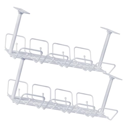 FIXOSHEE 2 Piezas Bandeja Gestión Cables Bajo Mesa Blanca Soporte Firme para Organizar Cables de Ordenador Oficina y Hogar