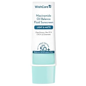 WishCare 5% Niacinamide Oil Balance Fluid Sunscreen SPF 50 PA++++ – Lightweight Matte Sunscreen SPF 50 for Oily Skin & No White Cast 50g