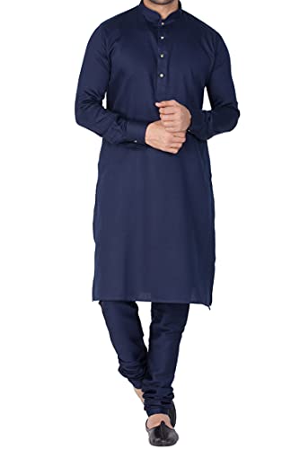 Image of VASTRAMAY Men Soft Cotton Kurta with Buttoned Cuff & Churidar Pyjama Set - Comfortable Ethnic Wear for Eid, Holi, Weddings & Festive Occasions - Stylish Traditional Cotton Kurta Pyjama