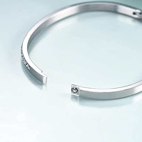 Myneney Rose Gold/Gold/Silver Titanium Stainless Steel Pave Cubic Zironia Simulate Diamond Stackable Oval Hinged Bangle Bracelet 6.5-7.5Inch (1 Row Crystal Silver, 7.5 Inch) #TOP5