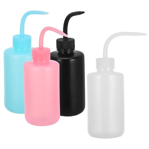 COLLBATH Botellas para Lavado de Tatuajes 250 Ml 4 Piezas con Boquilla Curva Exprimibles Plástico Resistente Colores para Uso en Belleza y Cuidado Personal