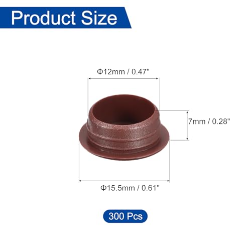 Image of uxcell 300Pcs Screw Hole Plugs, 12mm(1 /2 inch) Dia Plastic Round Button Plugs Snap in Locking Hole Covers Flush Type Caps for Furniture Cabinet, Red Brown