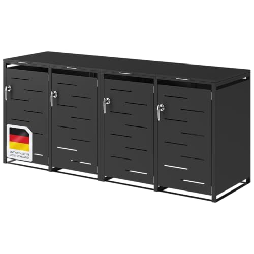 STEELSØN Diorus Mülltonnenbox 4er bis 240L abschließbar – Hochwertige Mülltonnenverkleidung für 4 Tonnen – Müllbox Stahl – Müllcontainer...