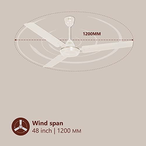 Image of Rico 1200mm 48 inch Premium High Speed Ceiling Fan | Japanese Technology with Life time Rust-Free and Dust-Free Body and Blade (CF807 (Ivory))