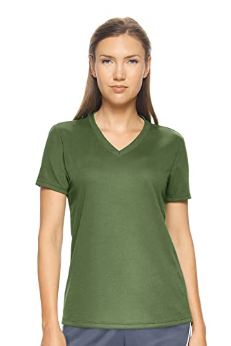 Expert Brand USA-Made Women's Oxymesh Dry Fit V Neck Athletic T-Shirt