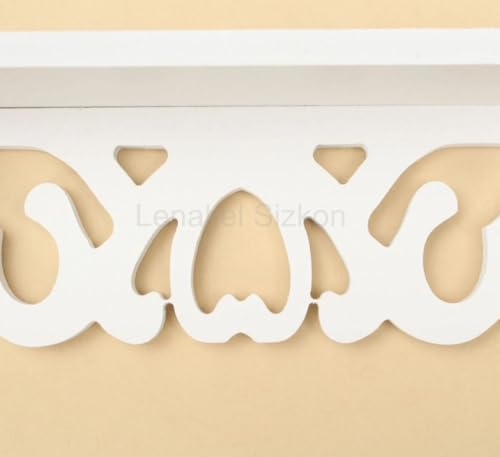 Image of Beautiful Wooden Shabby Chic Style Floating Wall Shelves | Bookshelf | Wall Mounted Decorative Display Shelf |Wall Brackets for Living Room (Set of 2 (White))