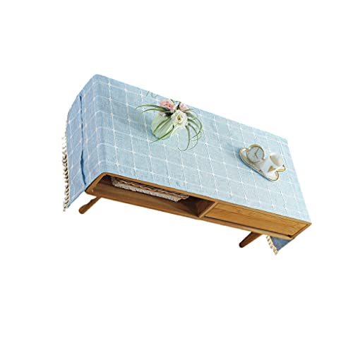 Nappe rectangulaire brodée en coton et lin bleu clair 70 x 180 cm pour table basse, meuble TV, salon, salle à manger, décoration d'intérieur élégante