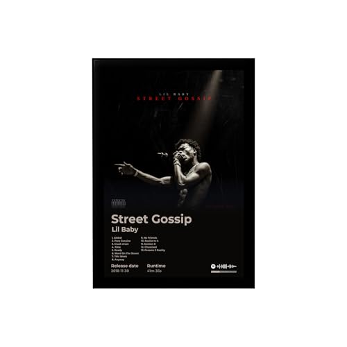 Image of BLINKART lil baby - Street Gossip Wall Photo Frames | Wall Art for Bedroom, Living Room, Studio or Office | Album Cover Print with Spotify Song Link QR Code | Gift for Fans - 8x12 In