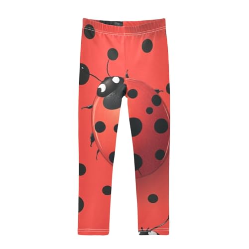 Black Dots and Ladybugs on A Red Background Printed Kids Girls Leggings Yoga Pants Athletic Workout Gym Pants