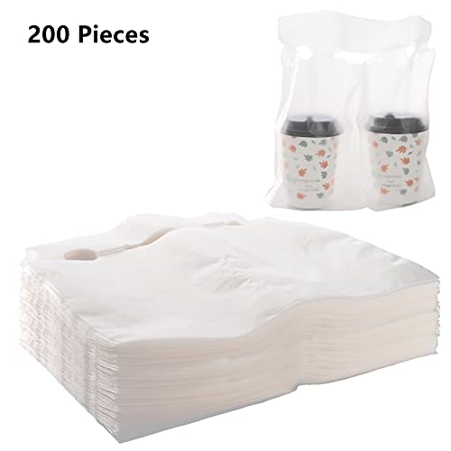 Deayou DE-HANDLEDRINKBAG-DOUBLE-200PC 200 Pack Drinking Bags, 12 Inch L X 11 Inch H Cup Carrier With Handle For Beverage, Coffee, Juice, Stores thumb #4