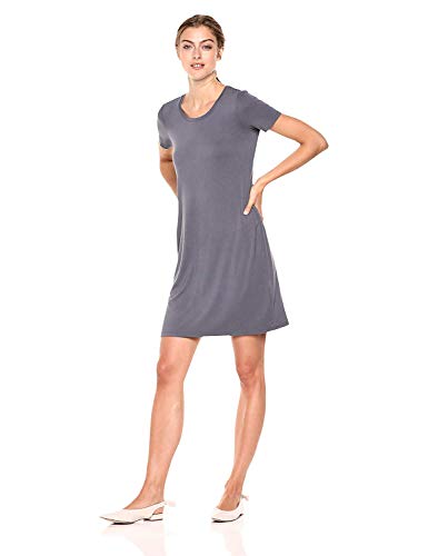 Amazon Brand - Daily Ritual Women's Jersey Standard-Fit Short-Sleeve Scoop Neck T-Shirt Dress, Slate Grey, Medium