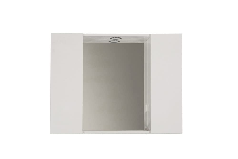 Mama Store BATHROOM MIRROR with 2 CONTAINER ROOMS and LED LIGHT-Glossy White Lacquered, Wood, L.81 CM X P. 16 CM X H. 60 CM