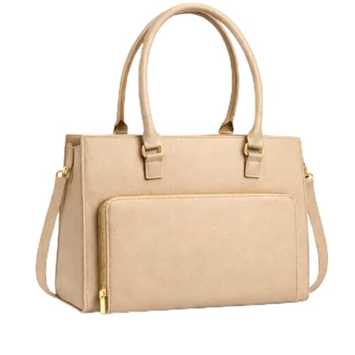 Bolsa Feminina Estruturada Couro Sintético com Zíper Frontal, Alça Dupla e Compartimentos Internos (Bege)