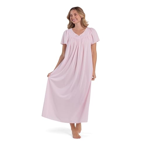Image of Miss Elaine Nightgown - Women's Long Tricot Nightgown, Short Flutter Sleeves, Comfortable Lightweight Fabric, Sleepwear