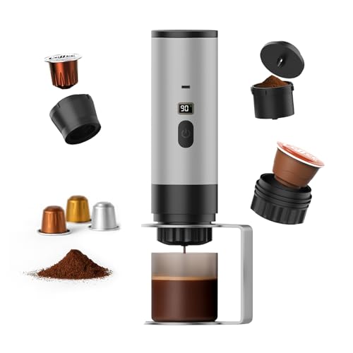 MMOBIEL Cafetière Portable Machine à Café Expresso Électrique avec Base Anti-Dérapante, Auto-Chauffante & USB-C – Compatible Capsules & Café Moulu pour...