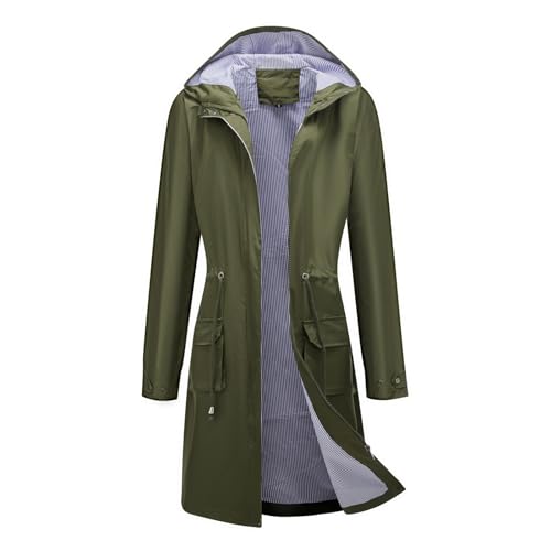 Chaqueta anorak impermeable para mujer con rayas de corte suelto casual de manga larga para temporada otoñal cómoda (Army Green, S)