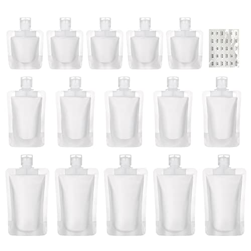 Bolsas de Embalaje de Maquillaje fluidas de Viaje, 15 Bolsas de Botellas de Viaje para artículos de tocador, contenedor de líquido portátil para loción, champú, Crema Facial (30 ml, 50 ml, 100 ml) Cover