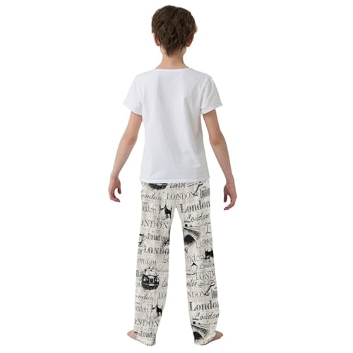 ZZXXB Retro London Pattern Boys Long Pants Soft Trousers Elastic Waist Kids Lounge Bottoms with Pockets S-XL3
