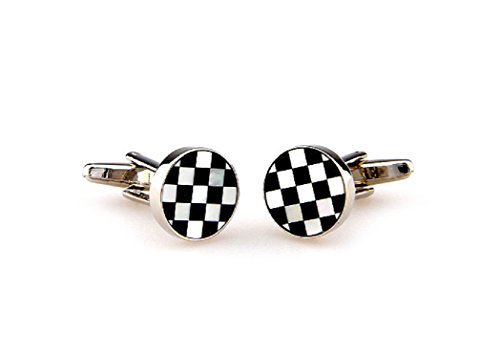 MRCUFF Mother of Pearl Round Black White Check Pair of Cufflinks in a Presentation Gift Box & Polishing Cloth3