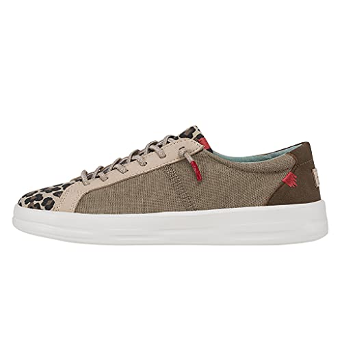 Hey Dude Women's Karina Beige Leopard Size 9 | Women's Sneakers | Women's Casual Shoes | Comfortable & Light-Weight