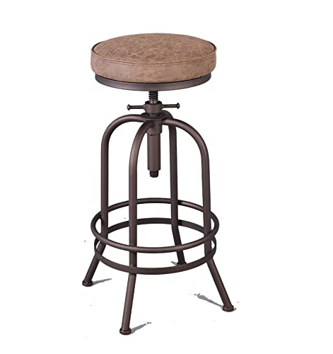 Butaco Industrial Ajustable de Altura, Giratorio 360° con Reposapiés, Asiento de Cuero Sintético y Base de Metal en Color Cobre, para Cocina, Comedor, Pub y Bistró, Juego de 2 miniatura 3