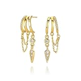 Boucles d'oreilles pendantes plaquées or 14 carats pour femmes, boucles d'oreilles tendance triple anneau avec cristal, boucles d'oreilles fines et élégantes, chaînettes pendantes, boucles d'oreilles pour piercings, bijoux de créateur pour femmes.