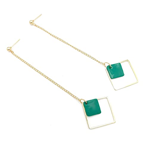 Boucles d'oreilles dorées longues en acier inoxydable émeraude
