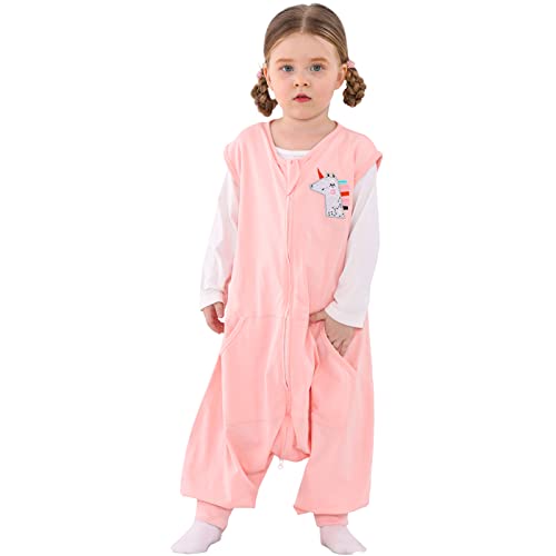 Image of WONDAY Toddler Sleep Sack with Feet, 0.5 Tog Sleeping Sacks for Walking with Legs 12-18 Months 2T 3T 4T 5T (Pink, 2-3T)