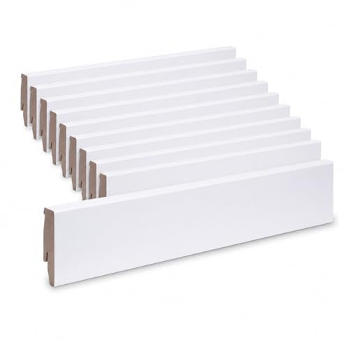 Leiste24 Sockelleisten Paket 26 Meter Weiß 60 mm | 10 MDF Fußleisten mit Kabelkanal und Clipfräsung | Weiße Dekor-Sockelleisten 2600 mm | Für Laminat, Vinyl, Parkett und Fliesen