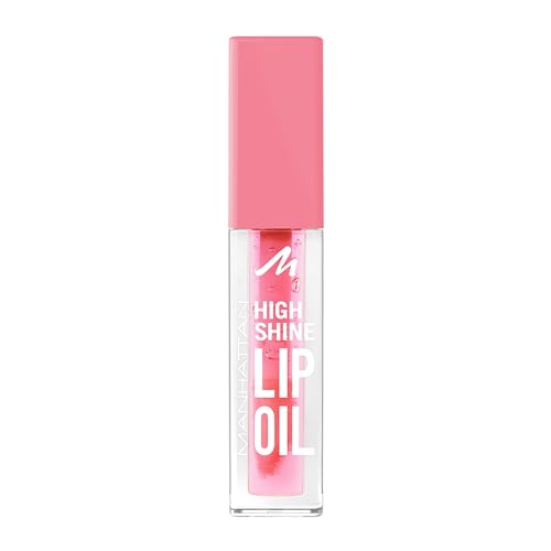 Manhattan High Shine Lip Oil 001 Pink Flush, intensive Lippenpflege mit Vitamin E und Kokosöl für ein natürlich glänzendes Finish, vegan