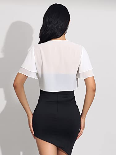 Image of Unicra Chiffon Shrugs Bolero for Women Short Sleeves Open Front Sheer Cardigan Soft Bolero Jackets Top for Evening Dress