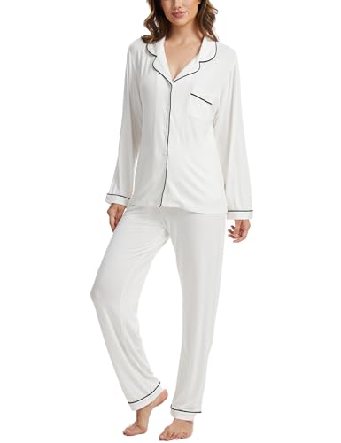 Image of Button Up Pajamas for Women Long Sleeve Sleepwear Soft Loungewear Ladies Pjs Set XS-XXL