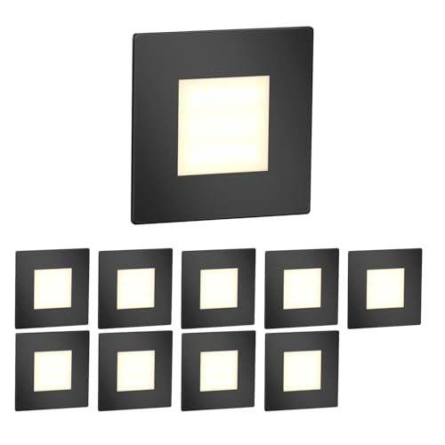 ledscom.de 10 LED luz de escalera/luz de pared empotrada FEX para interior y exterior, angular, negro, 85 x 85mm, blanco cálido