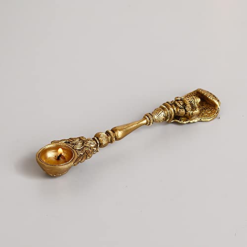 Image of eCraftIndia Ethnic Carved Brass Long Stick Diya with 1 Wick for Pooja Room and Temple, Gold, One Size, (BDP505)