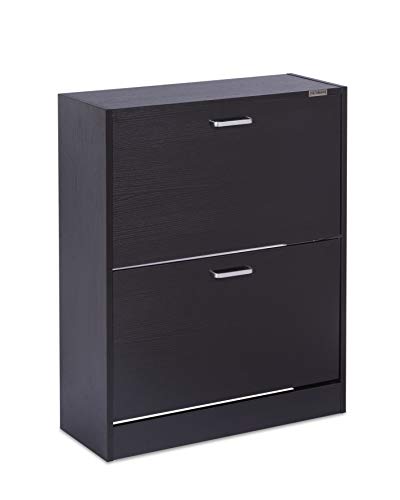 ts-ideen Schoenenkast, rek, schoenenrek, badkamer, hal, staand rek, schoenenrek in zwart hout, 81 x 63 cm