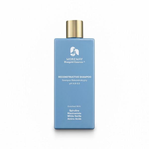Moremay Champú de espirulina reconstructiva Bluegold Essence®, cuidado profundo para la caída del cabello, puntas abiertas y quebradizas, ingredientes naturales, sin sulfatos, siliconas ni parabenos