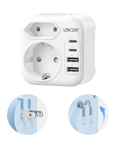 LENCENT Klappbarer Reiseadapter Japan Adapter Deutschland Nach Japan Stecker mit USB-C Steckdosenadapter Reisestecker Typ A für USA Kanada Mexiko Thailand