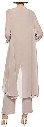 Women's Chiffon Pants Suits 3 Pieces Mother of The Bride Wedding Evening Party Formal Dress Long Outfit Set with Jacket3